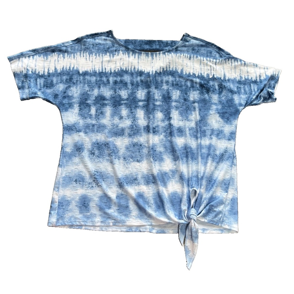 ALI MILES Blue Ombre Tie Dye Tie Front Blouse Cutout Back Sz Petite Small PS H27